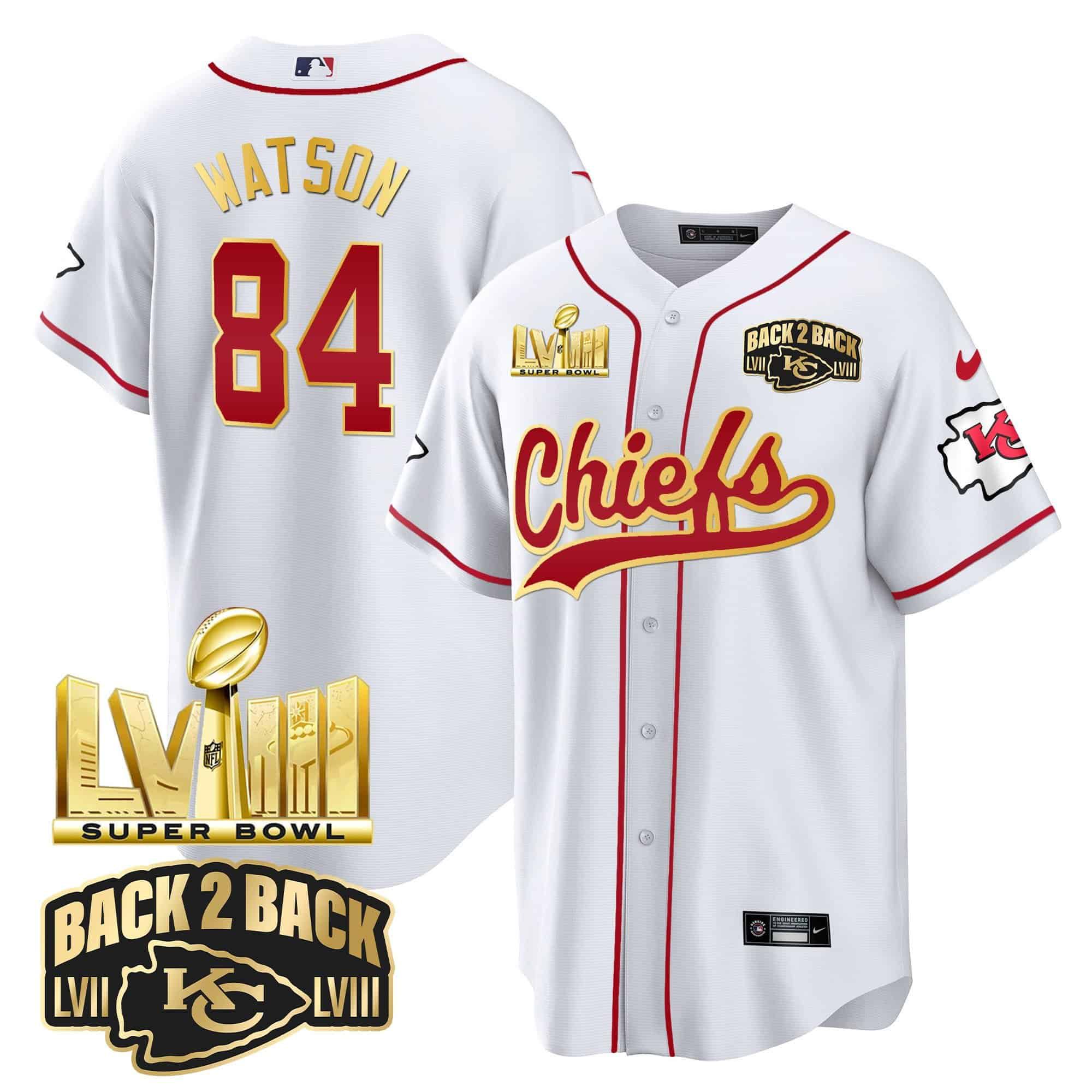Men Kansas City Chiefs #84 Watson White 2024 Nike Super Bowl LVIII Back-2-Back Gold Patch Baseball NFL Jersey->indianapolis colts->NFL Jersey